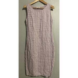 Vanessa Zani Womens Sheath Dress Small Purple Striped Linen Babydoll Lagenlook